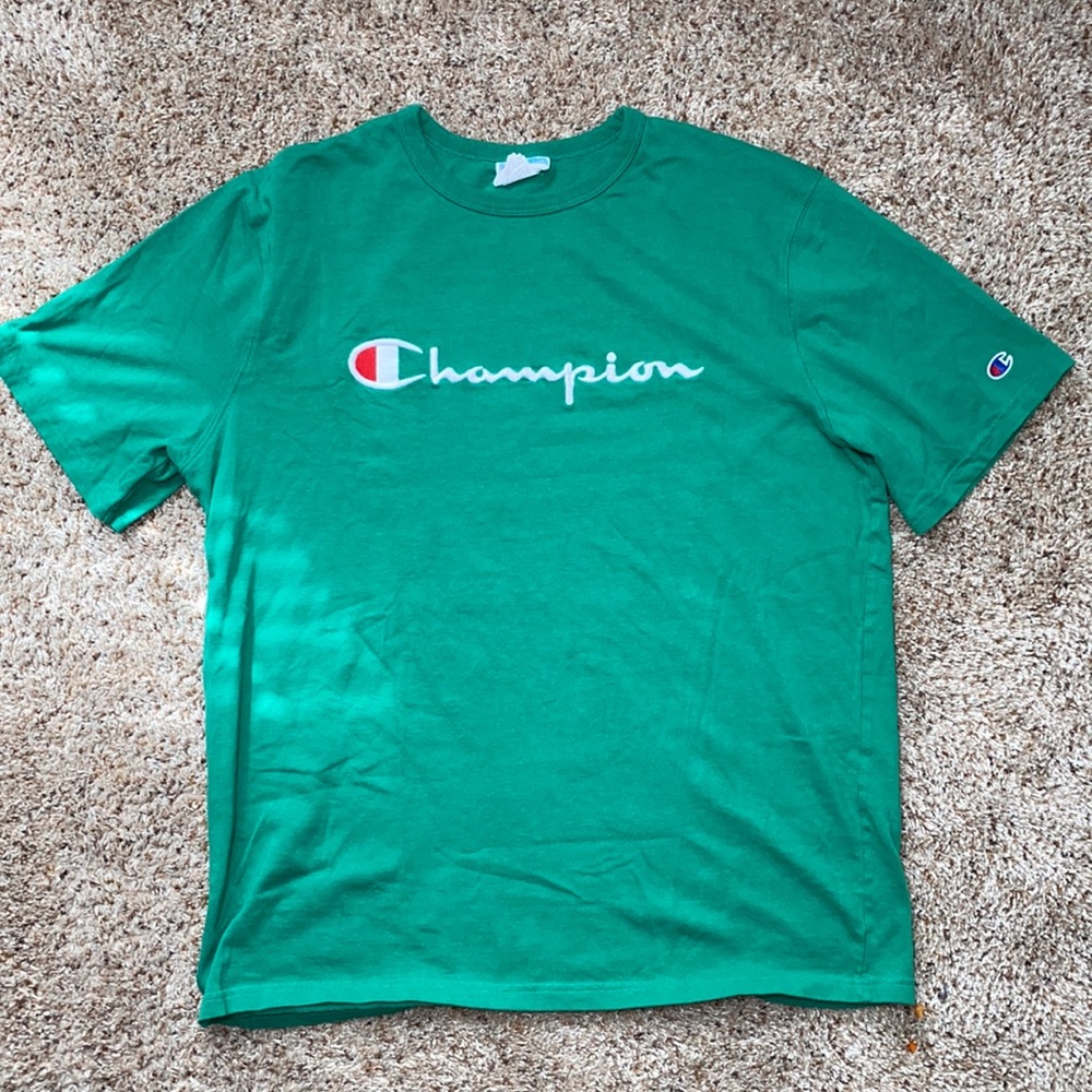 Champion Embroidered Logo Green Tee Sz XL